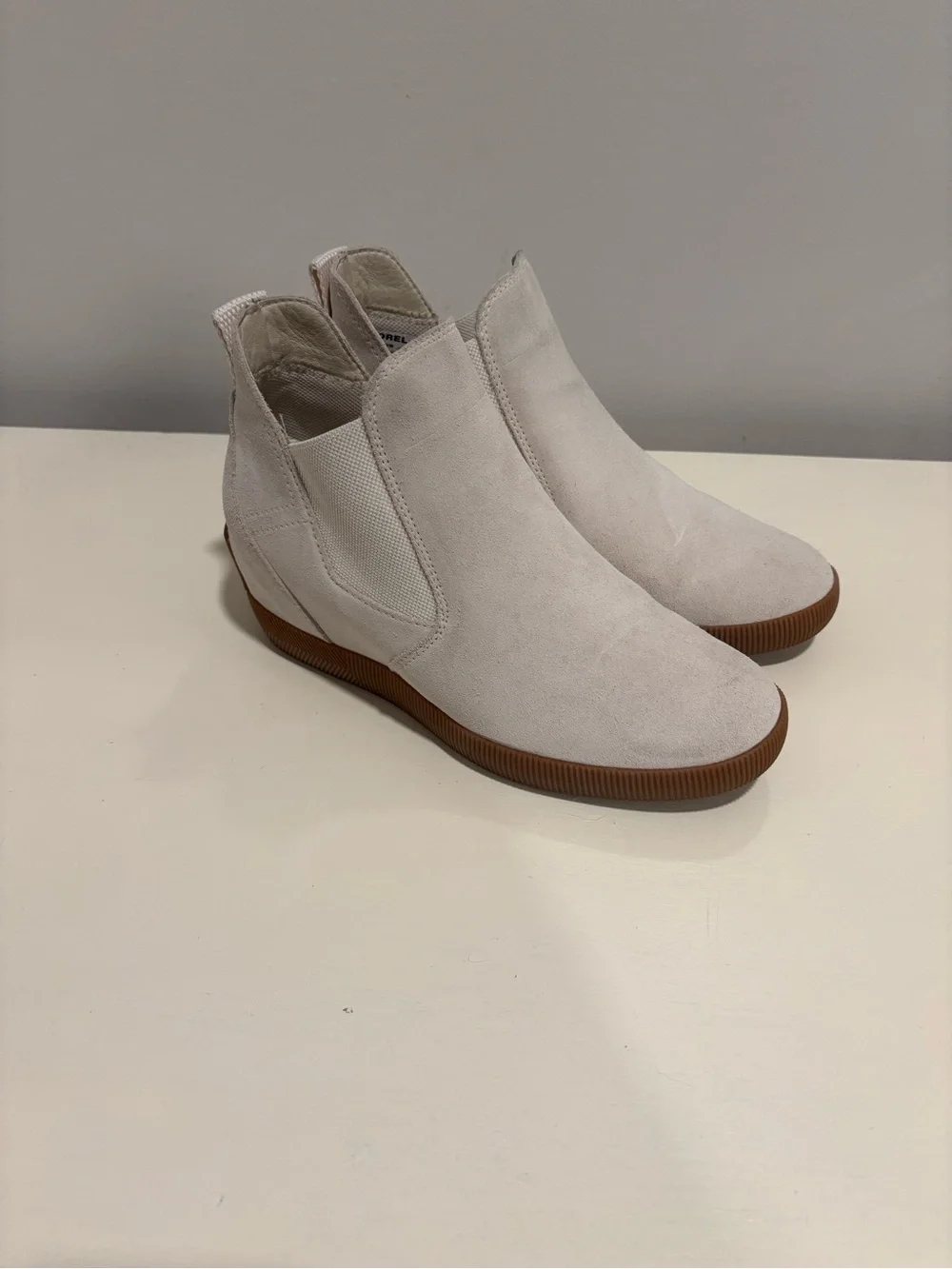Sorel Suede Wedge Chelsea Ankle Boot in Light Beige